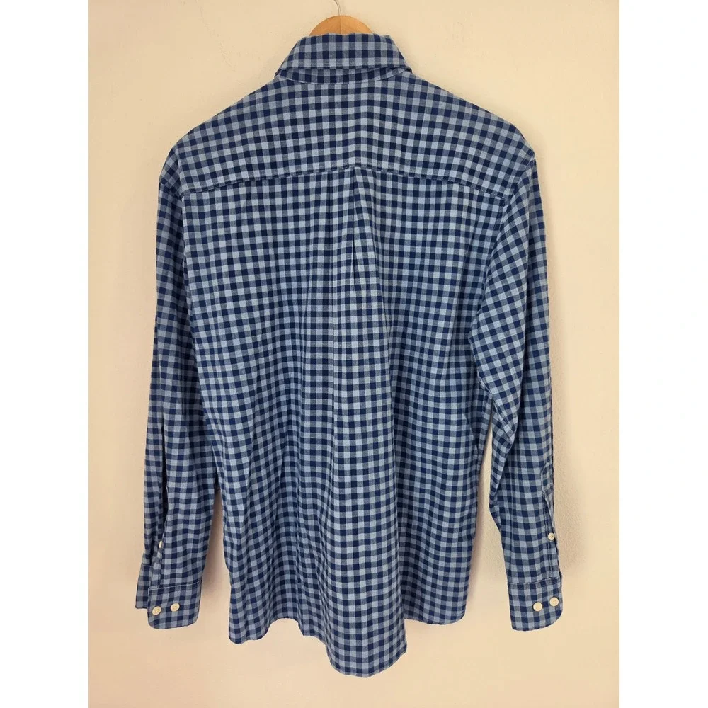Johnnie-O Hangin Out Mens Blue Gingham Button Down Shirt Gator Creek Logo Medium